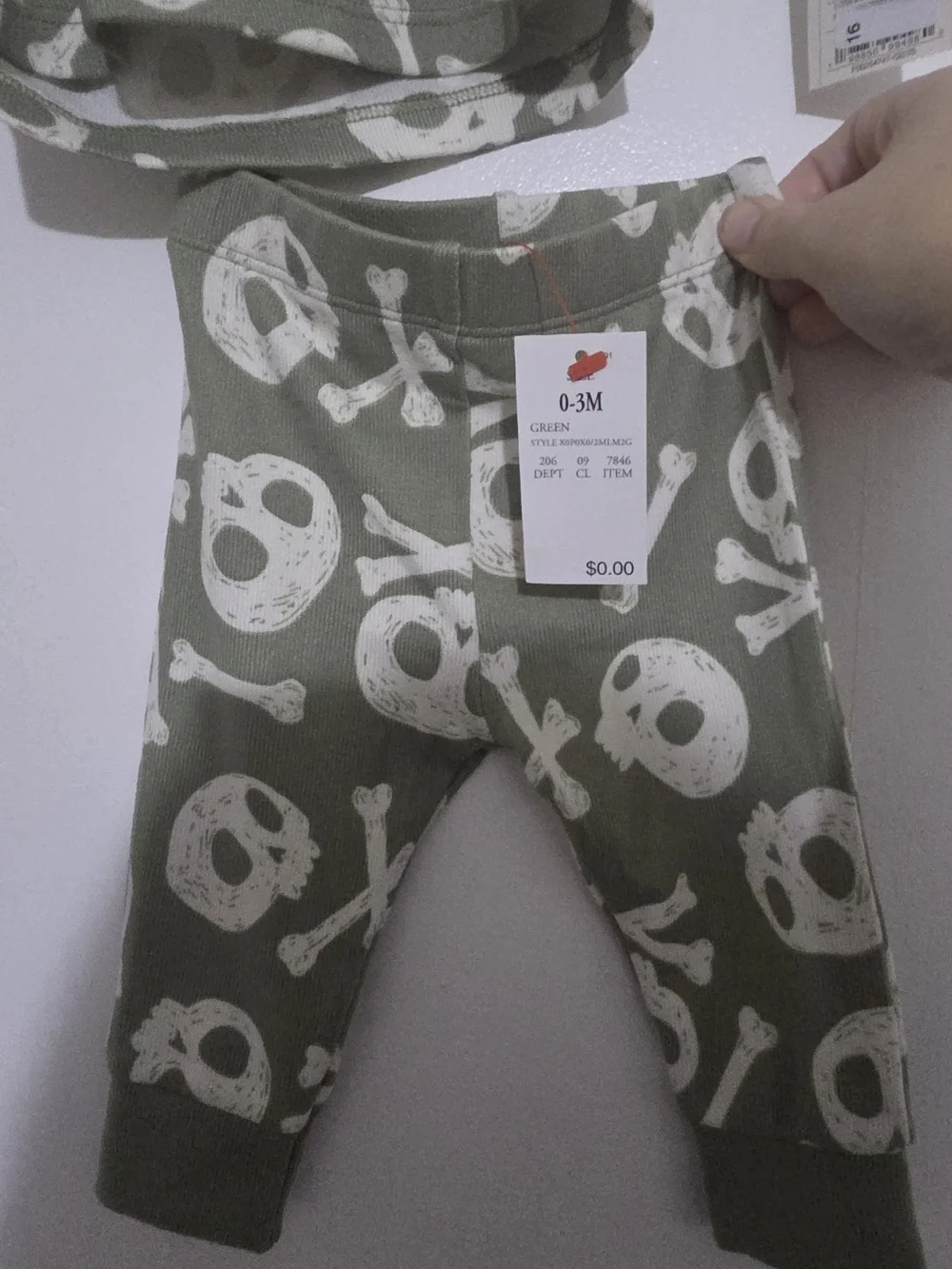 Kids Olive Green Skull Print One-Piece Set 3m